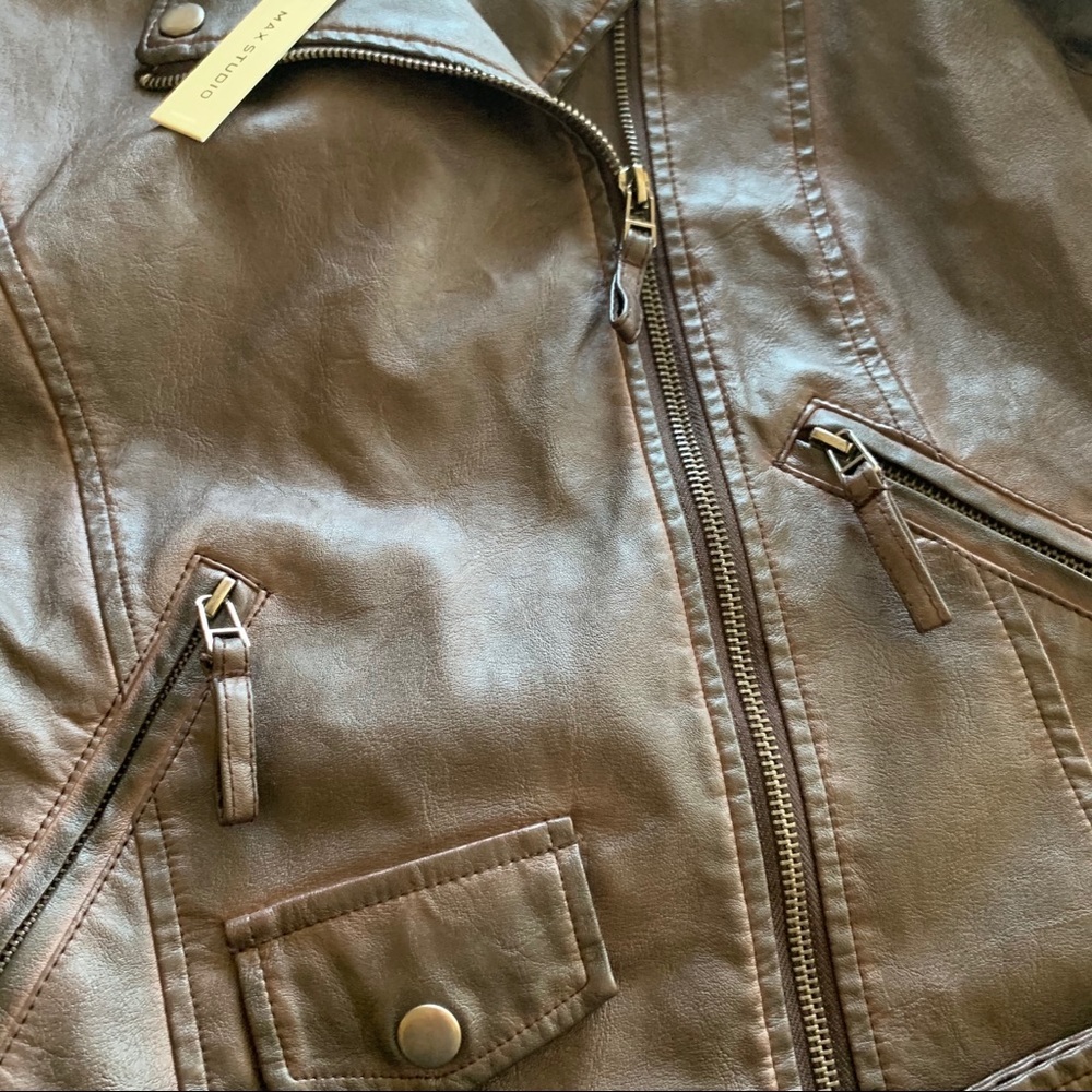 🌸New🌸 Max Studio Faux Leather Moto Jacket Sz L - Picture 7 of 10